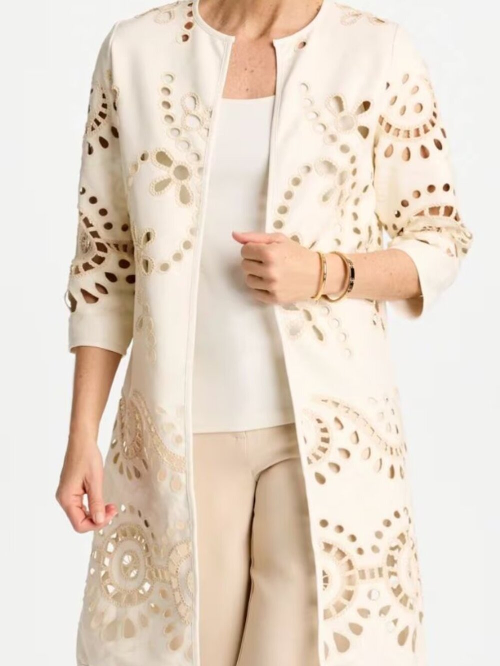 nwt CHICO'S vegan leather embroidered kimono in ecru small
